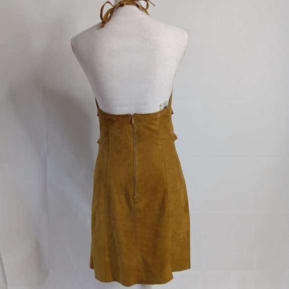Womens Suede Dress sz 42 Made In Italy Halter Ruffle Open-Back Mini - Picture 5 of 13